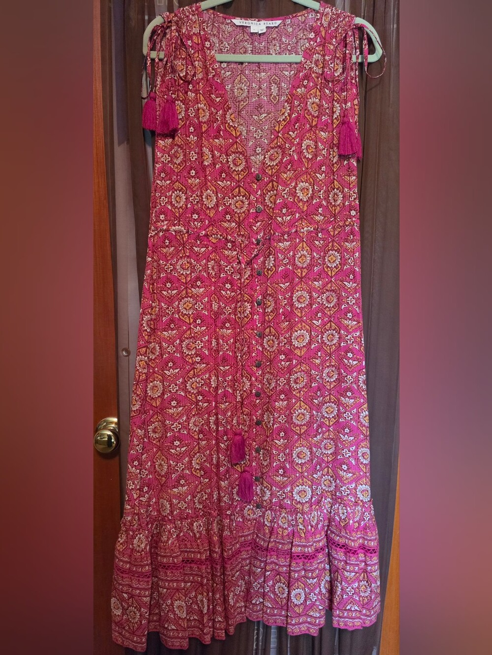 Veronica Beard Pink Floral Geometric Button-Front Maxi Skirt